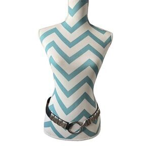 Chico's Women's Black Leather Belt Silver Concho Ring Hook Buckle S